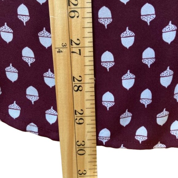 Ann Taylor LOFT Acorn Print Button Down Shirt Cranberry, Size Long Torso, Medium - Picture 14 of 14